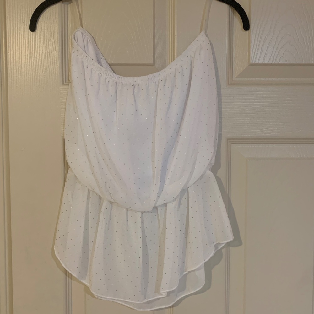 Vivace White/Gold Strapless Peplum Top Sz L View 4